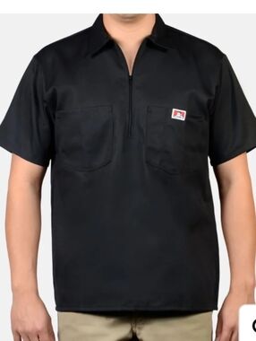 Men's Ben Davis Railroad Short Sleeve Black Shirt 1/2 Zip Collar, NWT